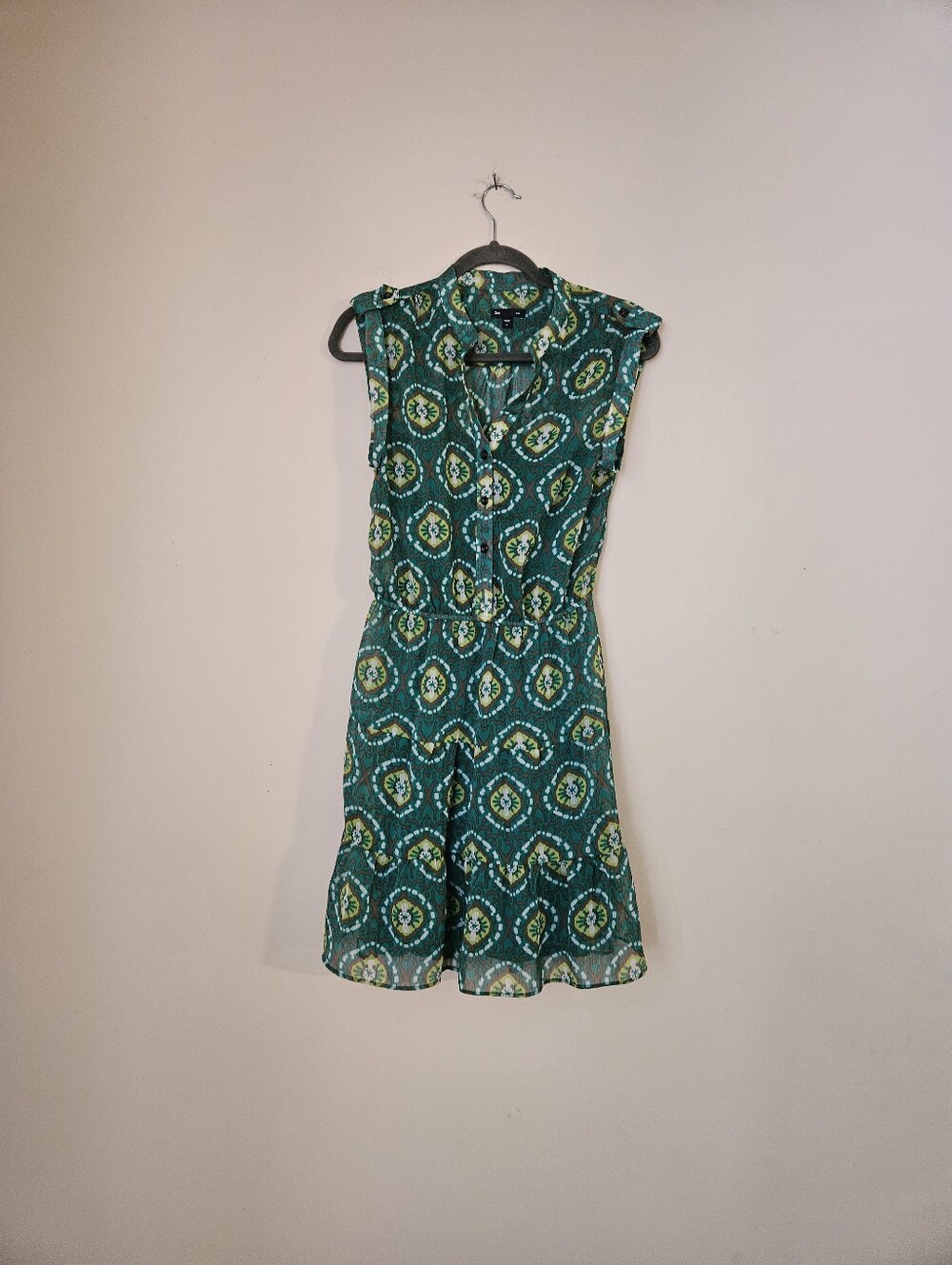 GAP Green Geometric Patterned Mini Dress, Size Medium
